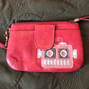 Fossil wristlet, wallet, coin purse, red, robot